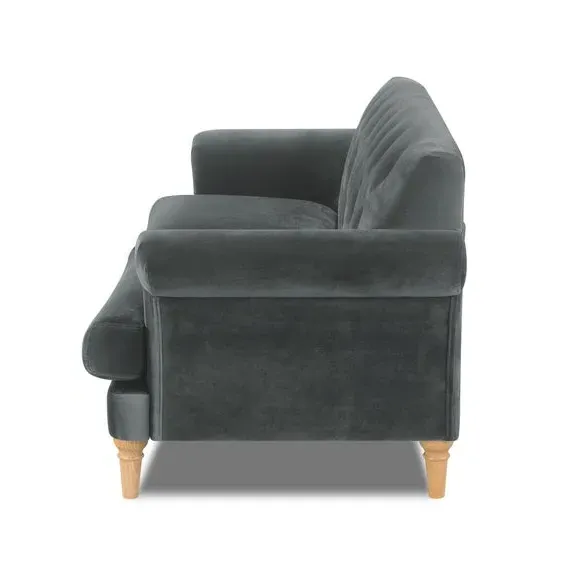 3-Seater Sofa with Tufted Back - Grey, Velvet