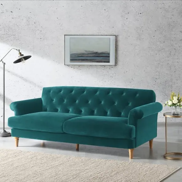 3-Seater Sofa with Tufted Back - Teal, Velvet