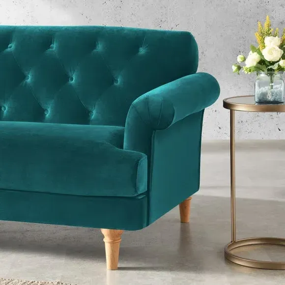 3-Seater Sofa with Tufted Back - Teal, Velvet