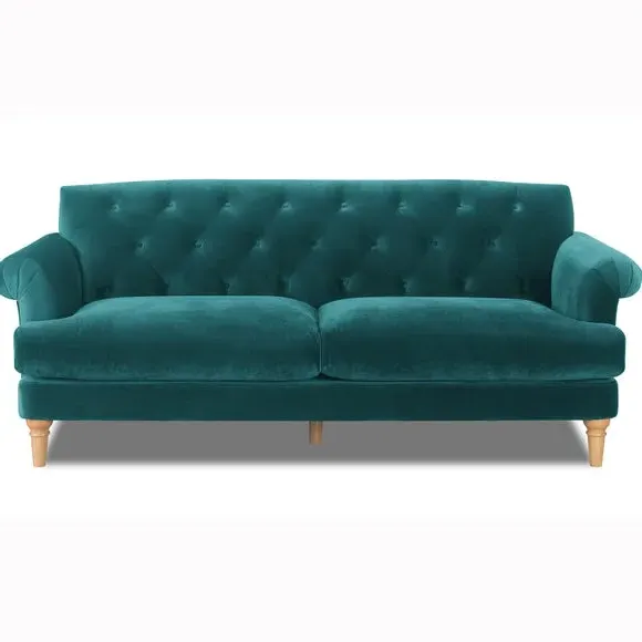 3-Seater Sofa with Tufted Back - Teal, Velvet