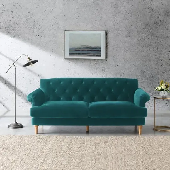 3-Seater Sofa with Tufted Back - Teal, Velvet