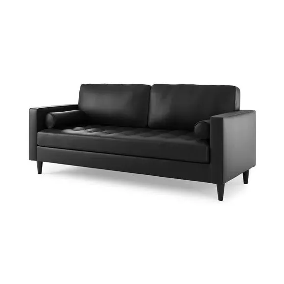 3-Seater Sofa with Tufted Cushions - Black, Faux Leather