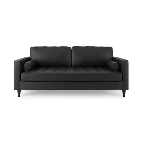 3-Seater Sofa with Tufted Cushions - Black, Faux Leather