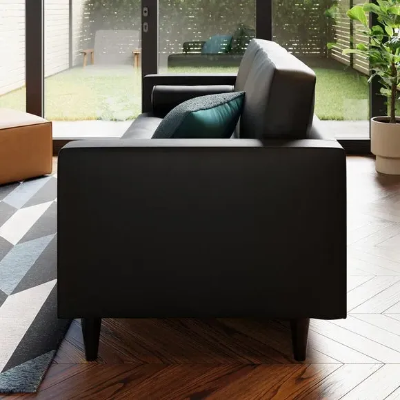 3-Seater Sofa with Tufted Cushions - Black, Faux Leather