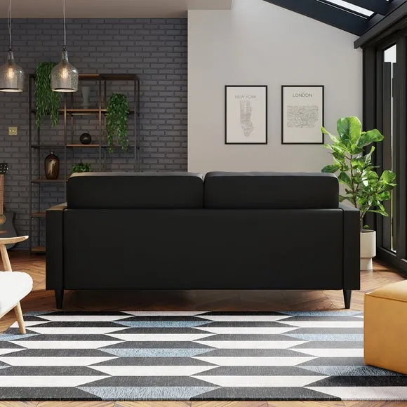3-Seater Sofa with Tufted Cushions - Black, Faux Leather