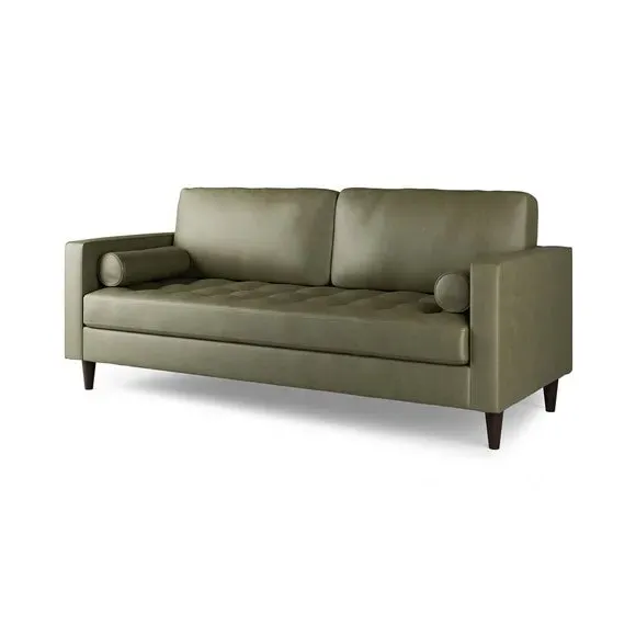 3-Seater Sofa with Tufted Cushions - Green, Faux Leather