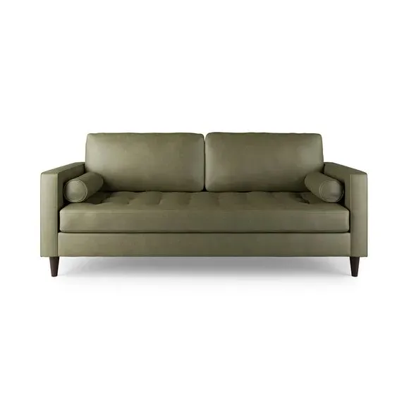 3-Seater Sofa with Tufted Cushions - Green, Faux Leather