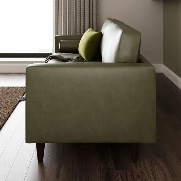 3-Seater Sofa with Tufted Cushions - Green, Faux Leather