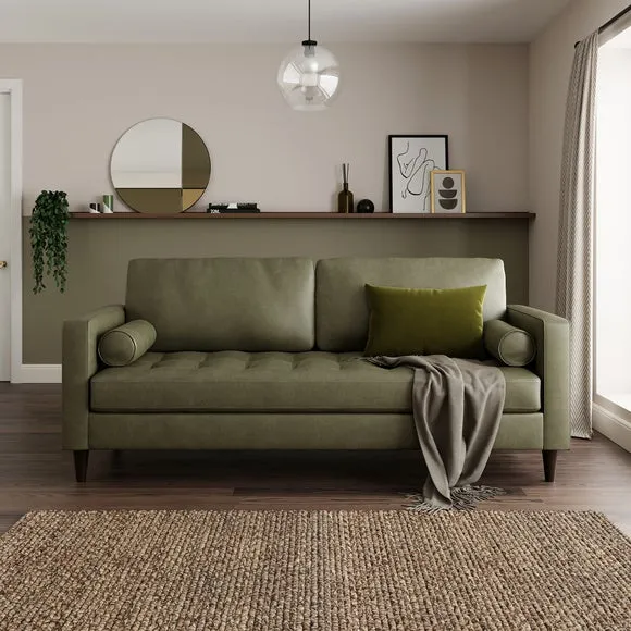 3-Seater Sofa with Tufted Cushions - Green, Faux Leather image