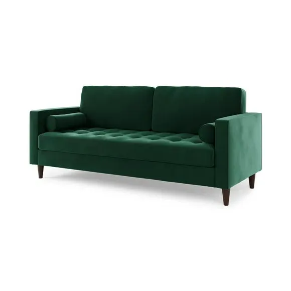 3-Seater Sofa with Tufted Cushions - Green, Velvet