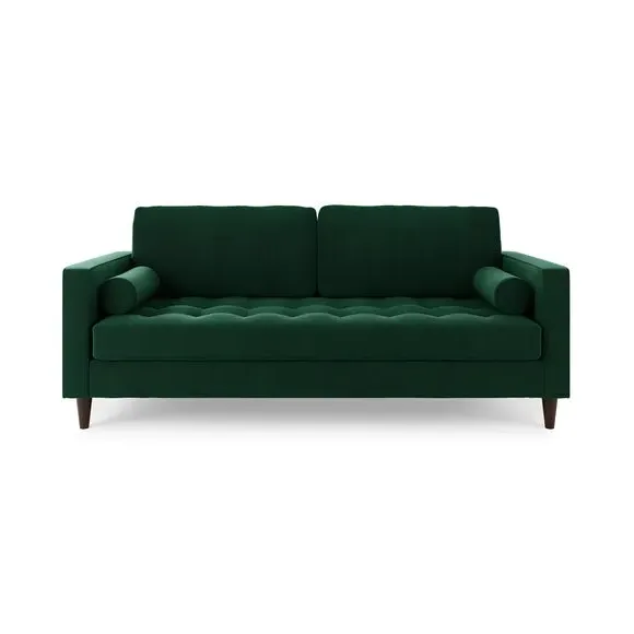3-Seater Sofa with Tufted Cushions - Green, Velvet