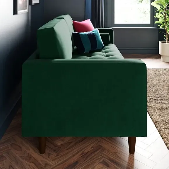 3-Seater Sofa with Tufted Cushions - Green, Velvet