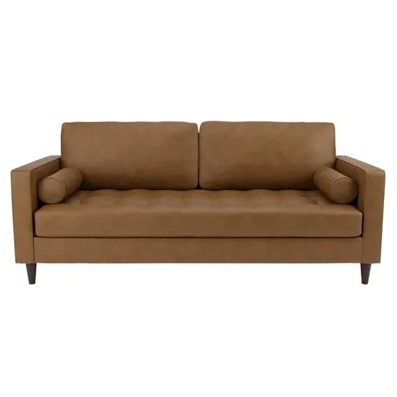 3-Seater Sofa with Tufted Cushions - Mocha, Faux Leather
