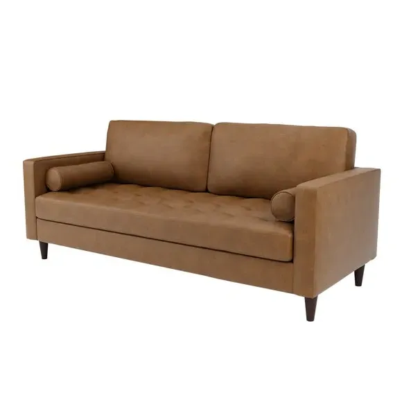 3-Seater Sofa with Tufted Cushions - Mocha, Faux Leather