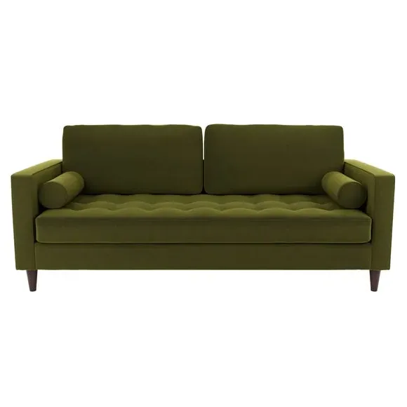 3-Seater Sofa with Tufted Cushions - Olive, Velvet