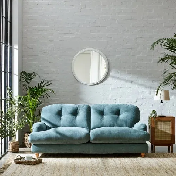 3-Seater Sofa with Turned Legs - Aqua, Chenille