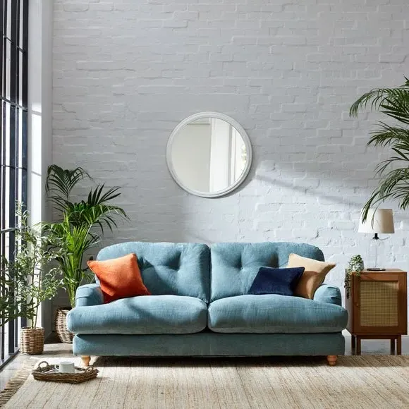 3-Seater Sofa with Turned Legs - Aqua, Chenille image