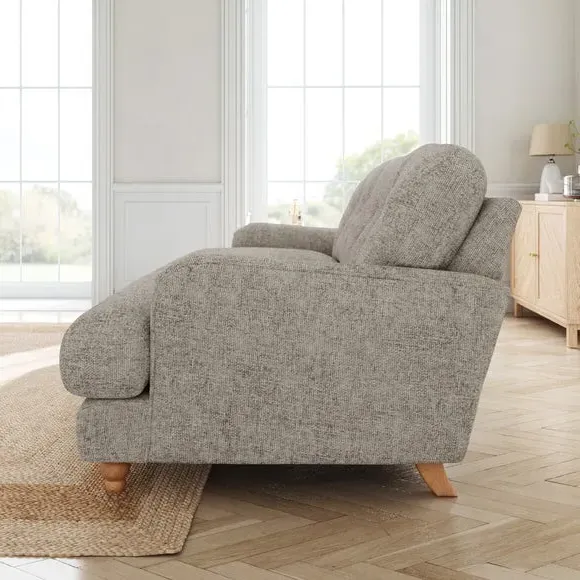 3-Seater Sofa with Wooden Legs - Mushroom, Chenille