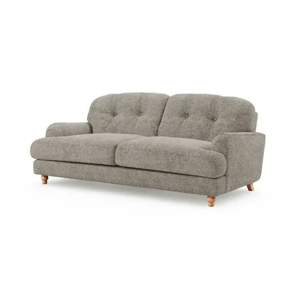 3-Seater Sofa with Wooden Legs - Mushroom, Chenille