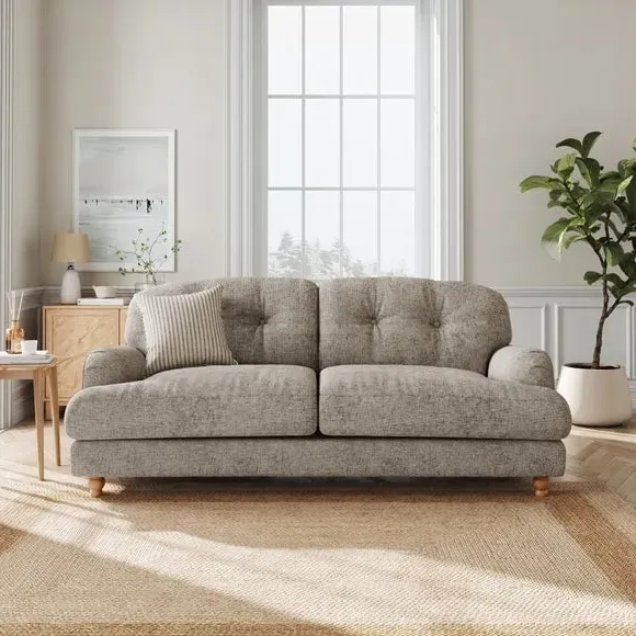 3-Seater Sofa with Wooden Legs - Mushroom, Chenille image