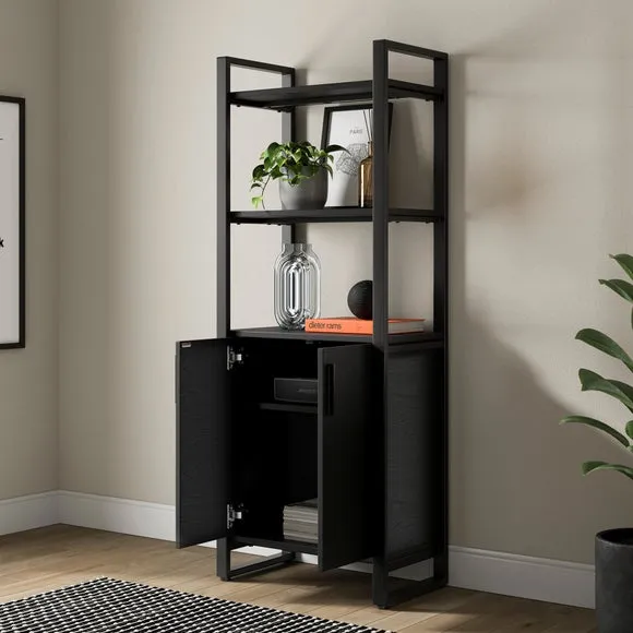 3-Shelf Bookcase with Storage - Black, Steel