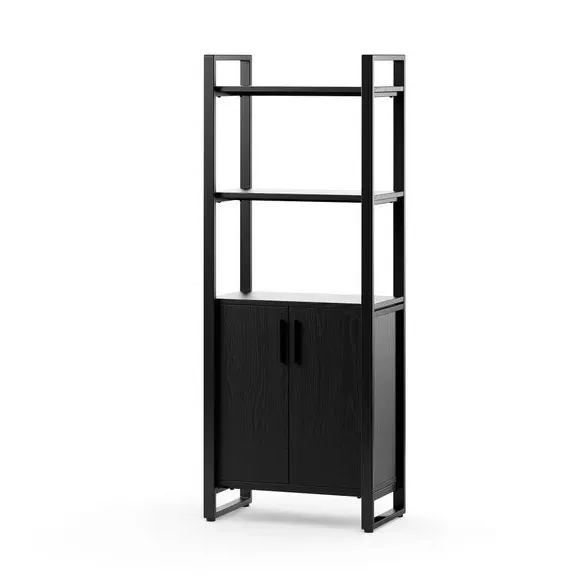 3-Shelf Bookcase with Storage - Black, Steel