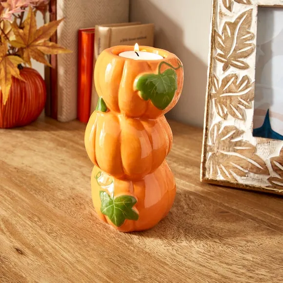 3-Stack Candle Holder Pumpkin Design - Orange