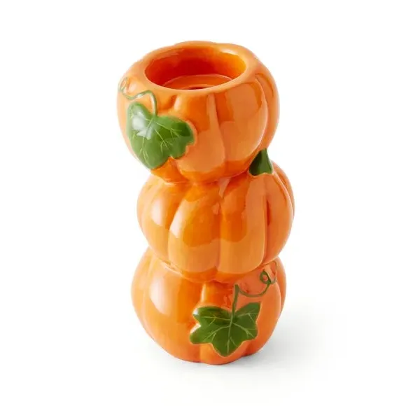 3-Stack Candle Holder Pumpkin Design - Orange
