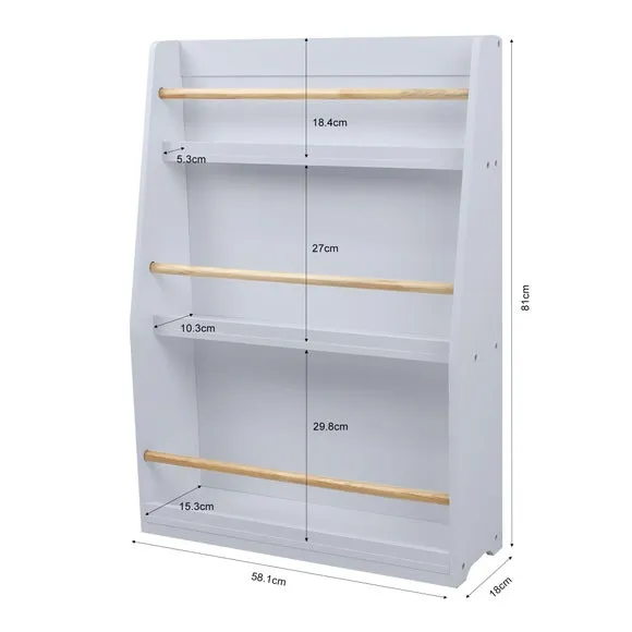 3-Tier Bookcase with Rounded Edges - Grey