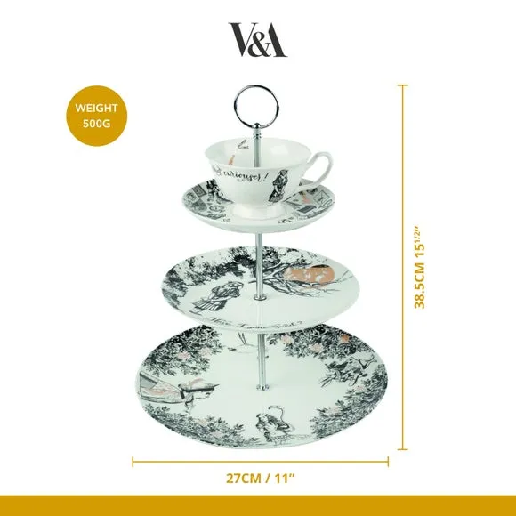 3-Tier Cake Stand - Black/White, Fine China