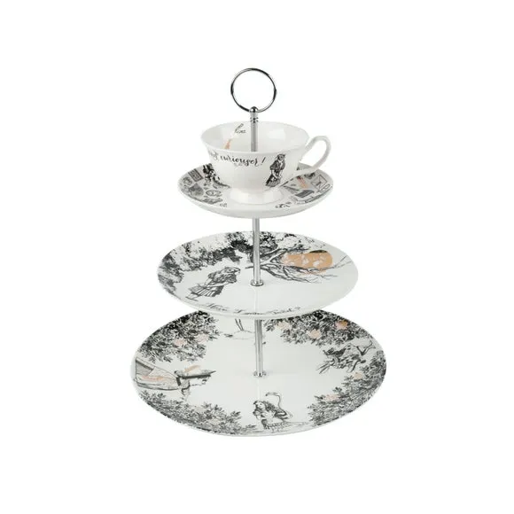 3-Tier Cake Stand - Black/White, Fine China image