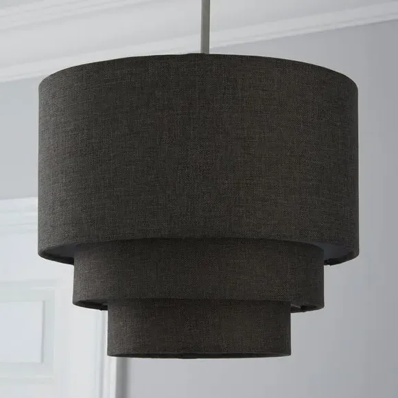 3-Tier Ceiling Lamp Shade - Silver, Faux Linen