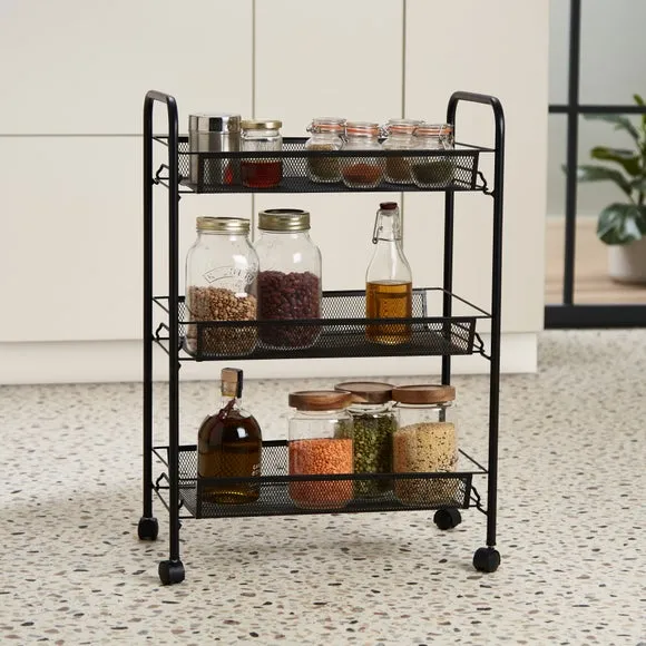 3-Tier Storage Trolley with Wheels - Black, Steel image