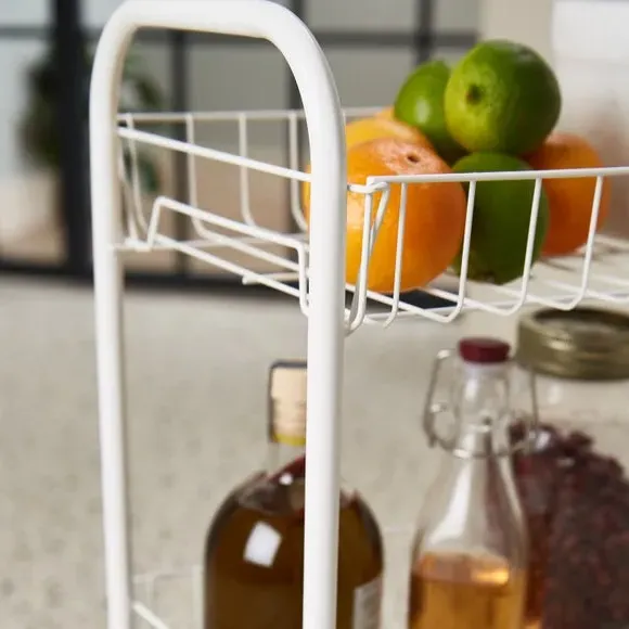 3-Tier Wire Trolley with Wheels - White, Steel