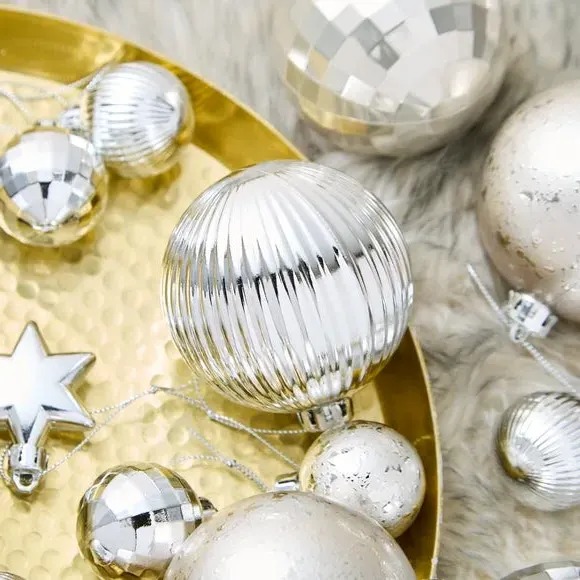 30-Pack Christmas Baubles Mixed - Silver