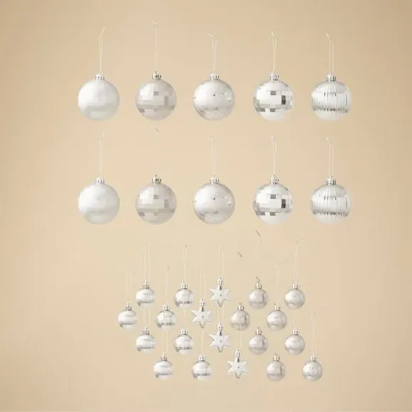 30-Pack Christmas Baubles Mixed - Silver