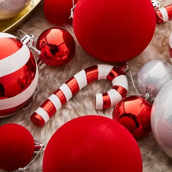 30-Pack Christmas Baubles - Red/White, Mixed