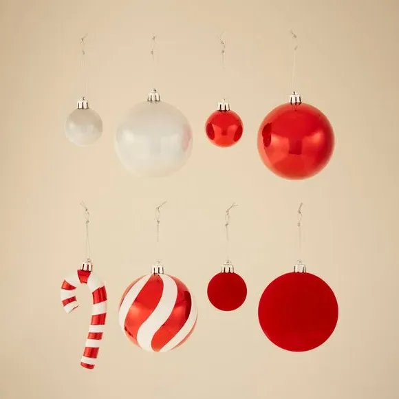 30-Pack Christmas Baubles - Red/White, Mixed