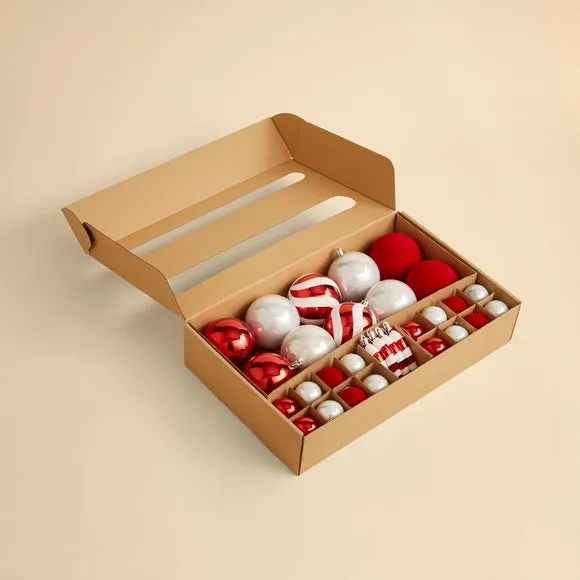 30-Pack Christmas Baubles - Red/White, Mixed