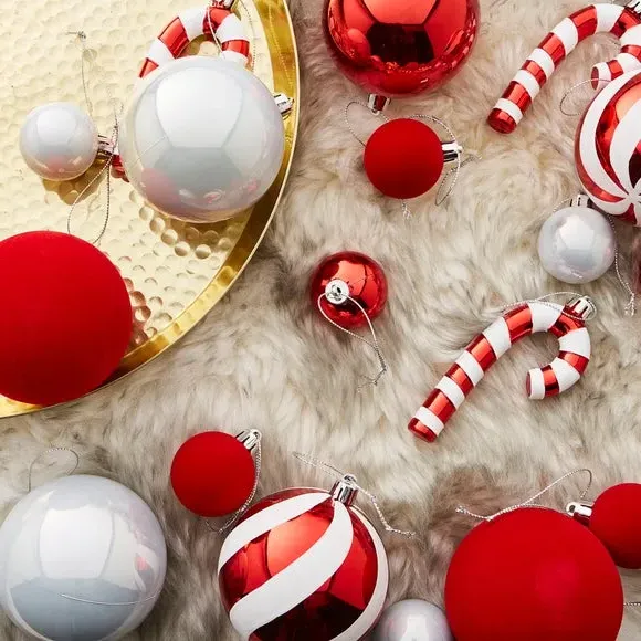 30-Pack Christmas Baubles - Red/White, Mixed image