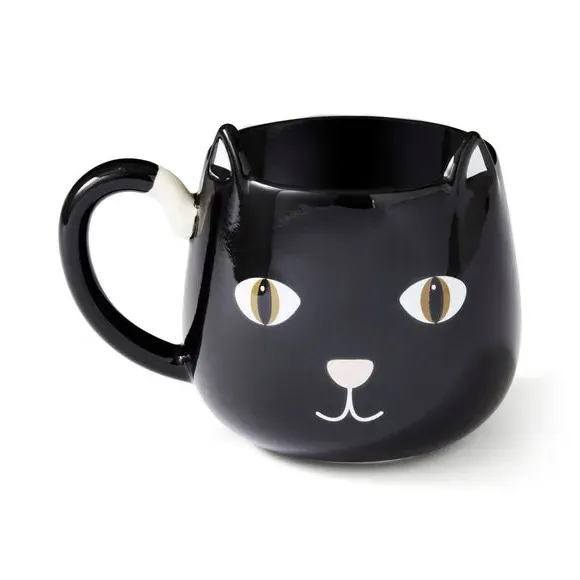 3D Cat Mug - Black, Stoneware