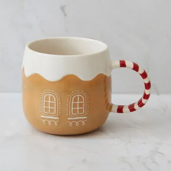 3D Gingerbread House Mug - Brown, Stoneware