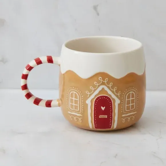 3D Gingerbread House Mug - Brown, Stoneware image