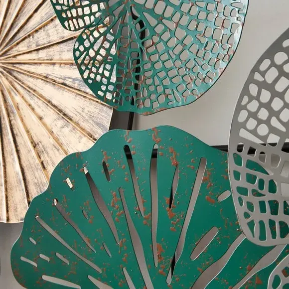 3D Lotus Wall Art - Green, Metal