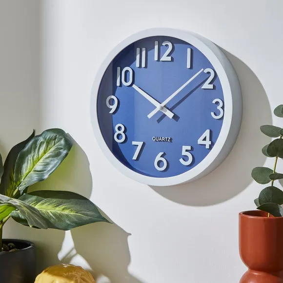 3D Numbers Wall Clock - Blue, Recycled Plastic
