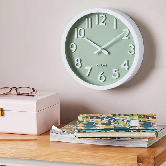 3D Numbers Wall Clock - Sage, Recycled Plastic