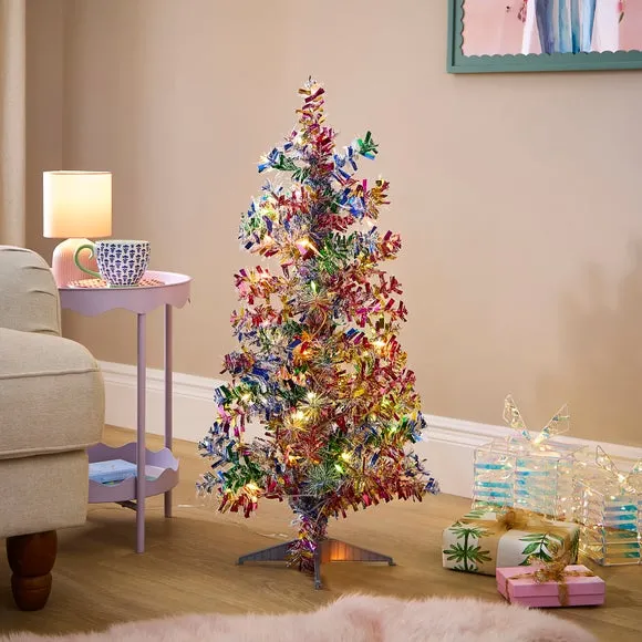 3ft Pre-lit Christmas Tree - Multicolor, Tinsel image