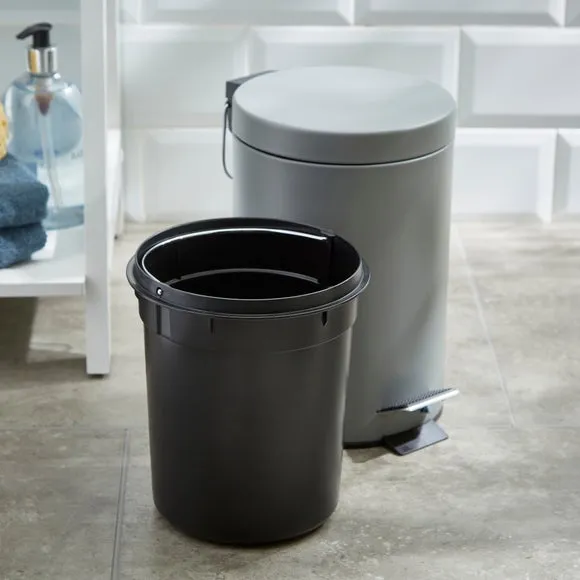 3L Pedal Bin with Inner Bucket - Grey, Metal