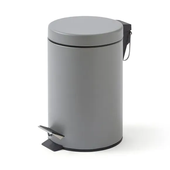 3L Pedal Bin with Inner Bucket - Grey, Metal