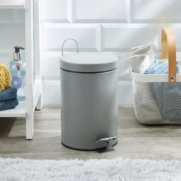 3L Pedal Bin with Inner Bucket - Grey, Metal